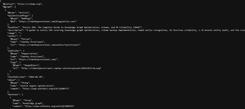 Schema markup for entity SEO