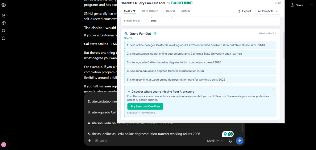 Query Fan-Out of chatgtp question about higher education